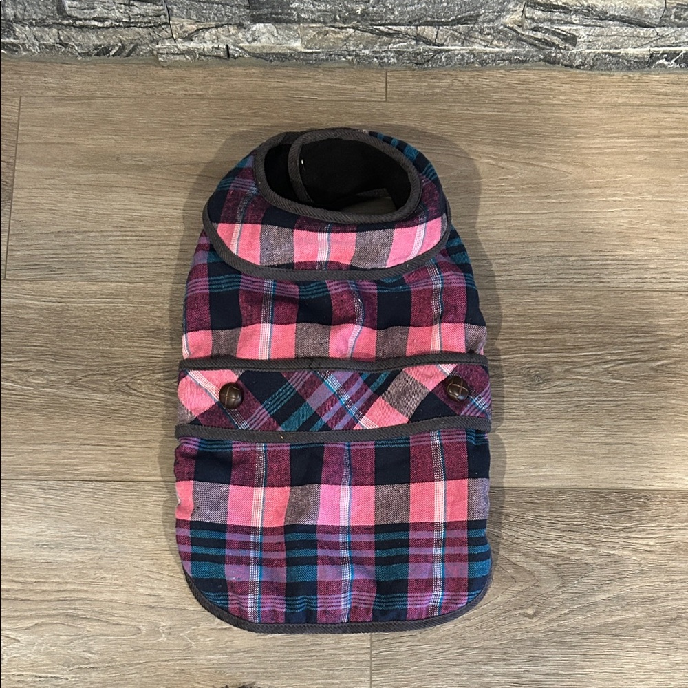Cozy Plaid Dog Jacket in Pink and Blue‎ Size L
